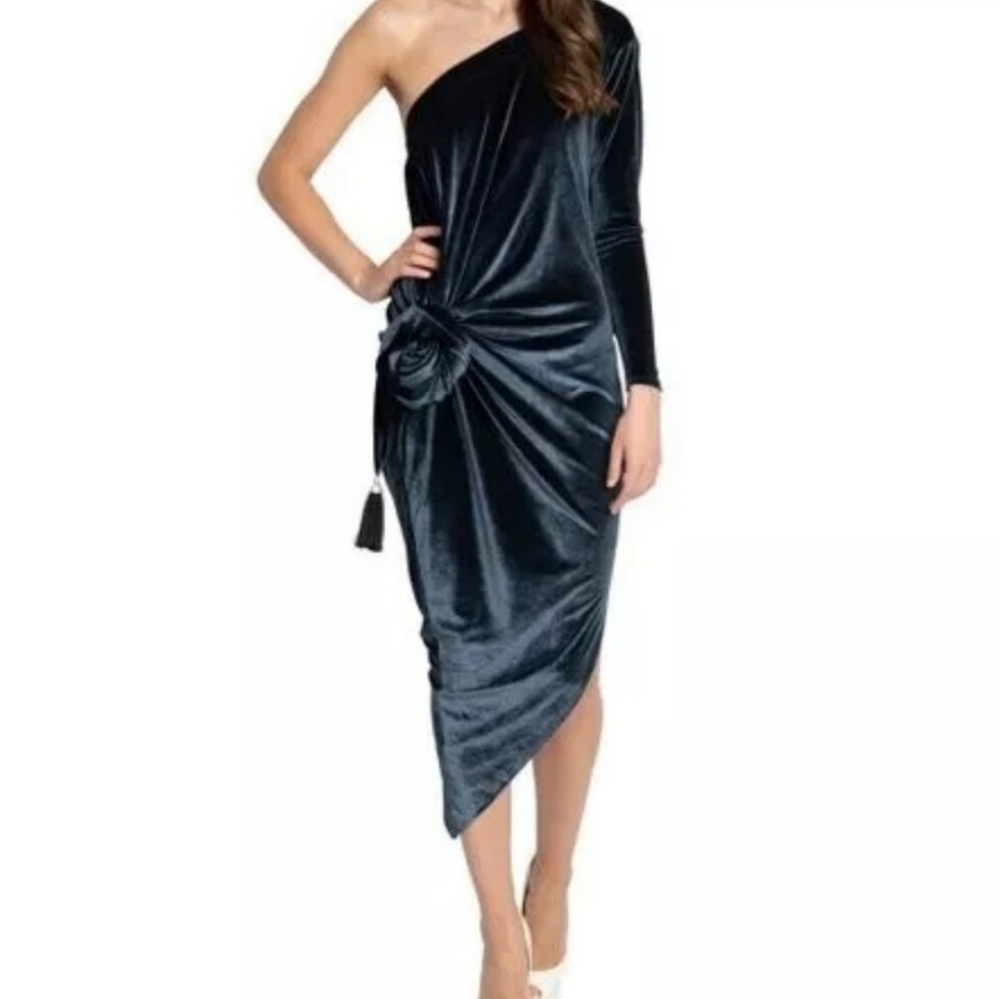 Coldesina Velvet Jenny Dress Convertible Asymmetrical Charcoal Blue